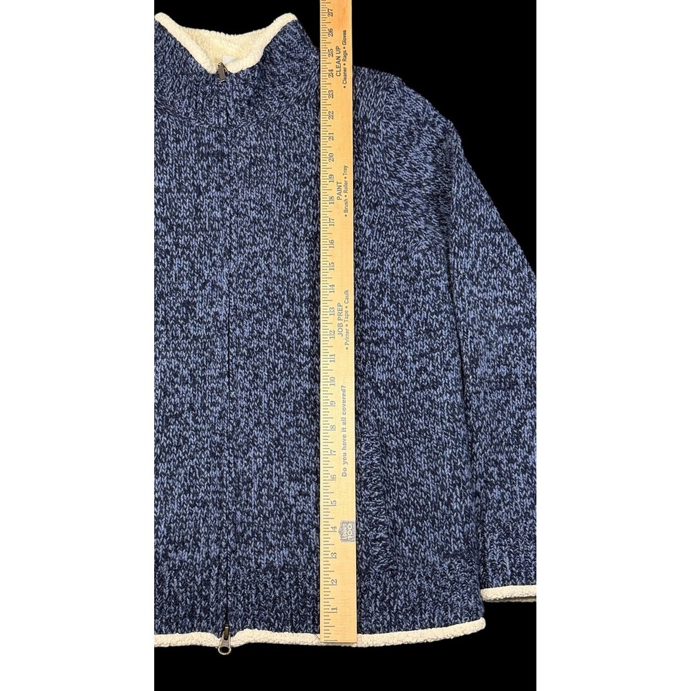 LL Bean Womens Ragg Wool Sherpa Lined Cardigan Jacket Size Medium Blue Cream - Picture 6 of 16